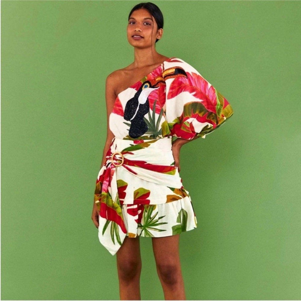 Farm Rio Spring Forest Embroidered Blouse - Toucan-  NWT - XL